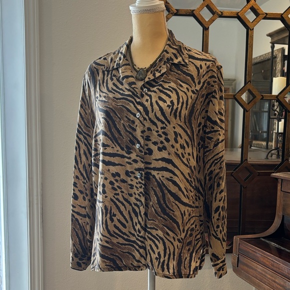 Silk Animal Print Button-Up Blouse - Picture 1 of 7